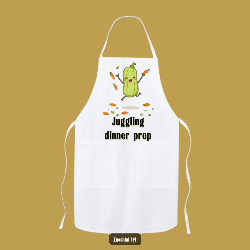 Funny Juggling Zucchini Apron - Playful Veggie Kitchen Accessory