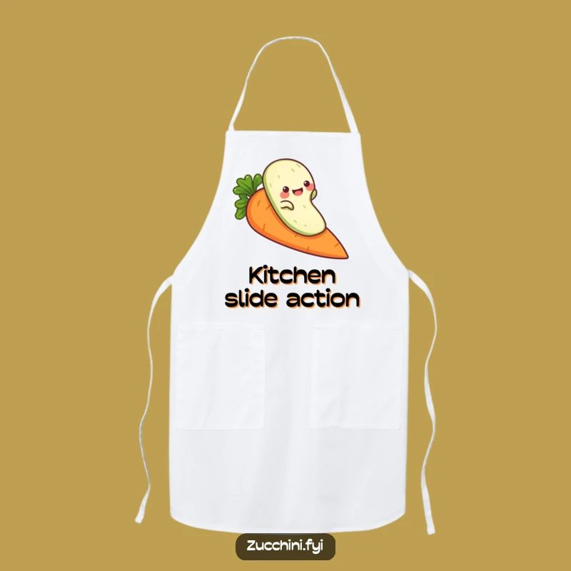 Funny Zucchini Carrot Slide Apron: Playful Veggie Humor for Cooking Fun