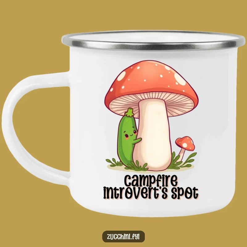 Funny Zucchini Camping Mug: Shy Veggie with Mushroom Friend, Outdoor Gift