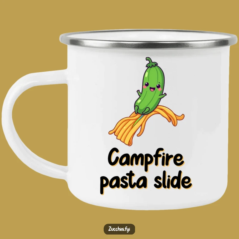 Funny Pasta Rainbow Zucchini Camping Mug - Whimsical Outdoor Gift