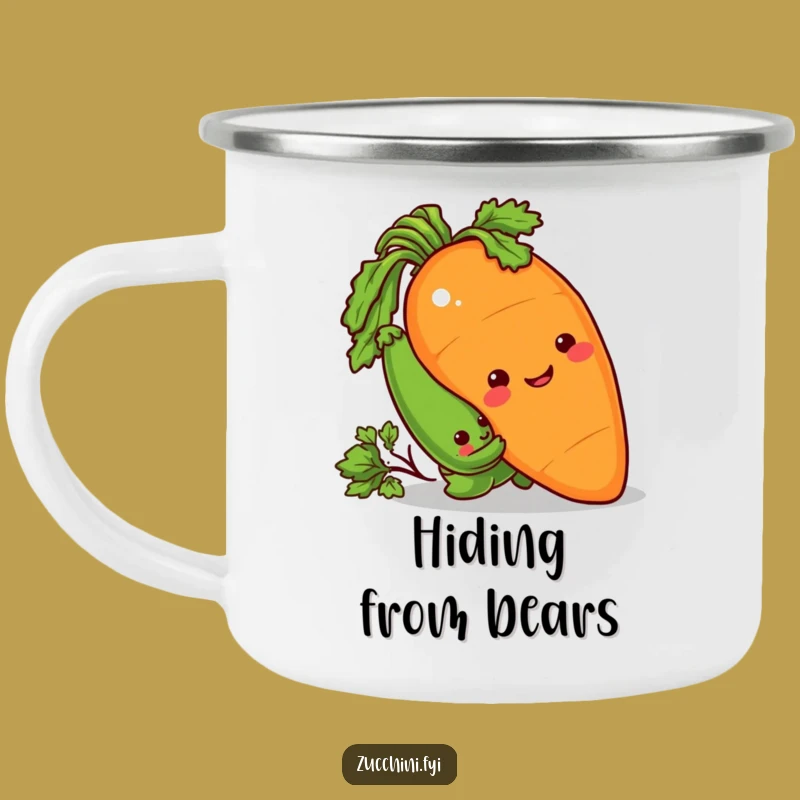 Funny Veggie Heist Camping Mug: Sneaky Zucchini & Carrot Metal Mug, Perfect Funny Gift