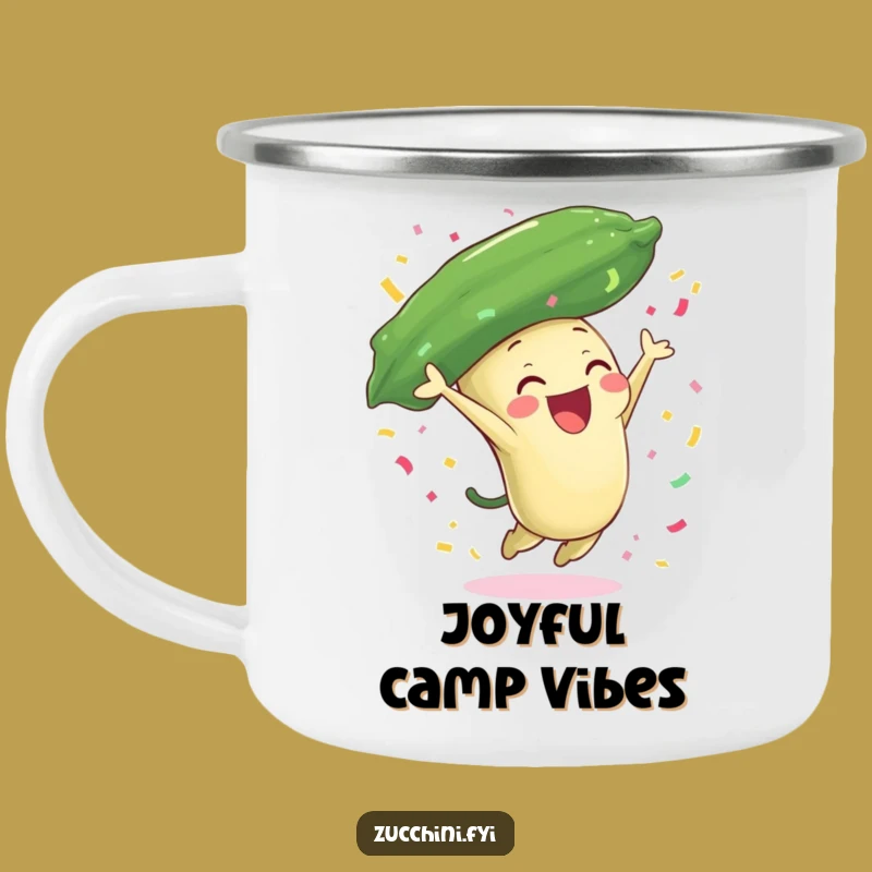 Funny Zucchini Celebration Camping Mug: Joyful Leap Outdoors - Party Gift
