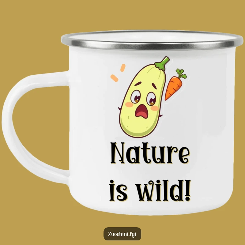 Funny Surprised Zucchini Camping Mug: Outdoor Shock with Flying Carrot - Gift