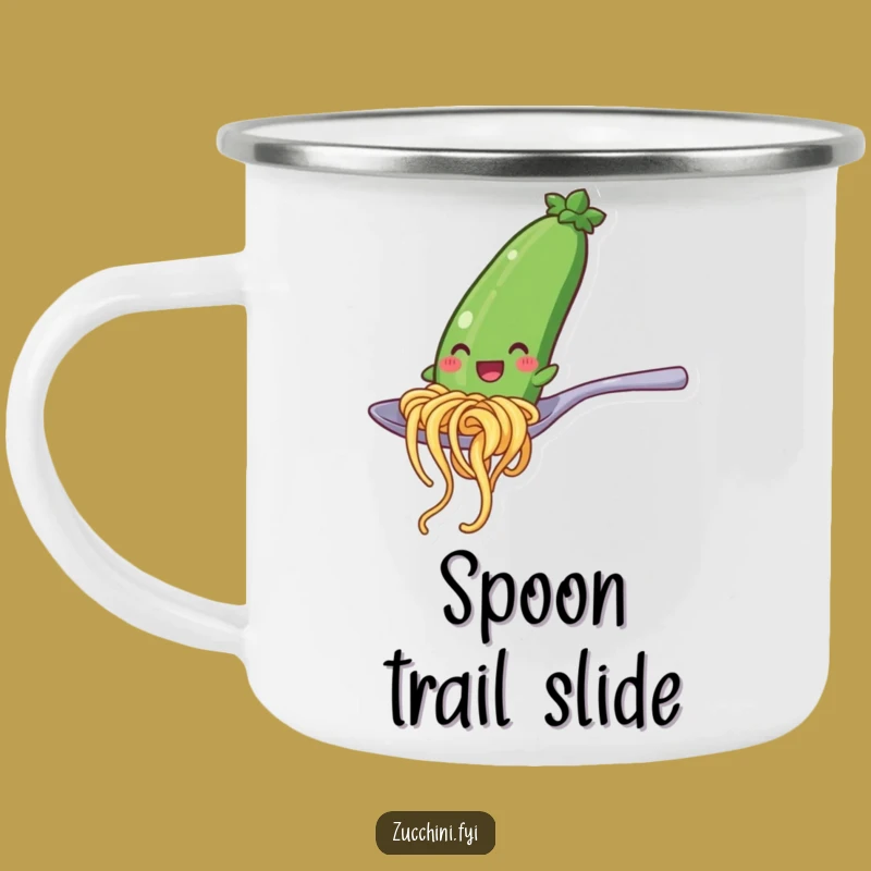 Funny Zucchini Noodle Spoon Slide Camping Mug: Adventure & Amusement
