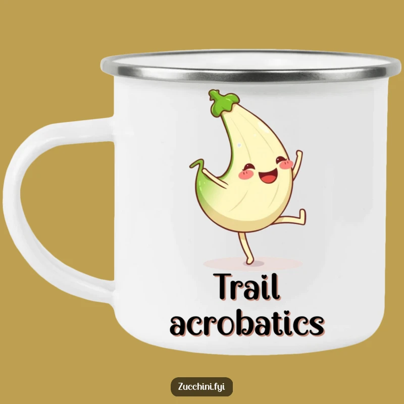 Funny Cartwheeling Zucchini Camping Mug: Outdoor Acrobat Fun - Great Gift