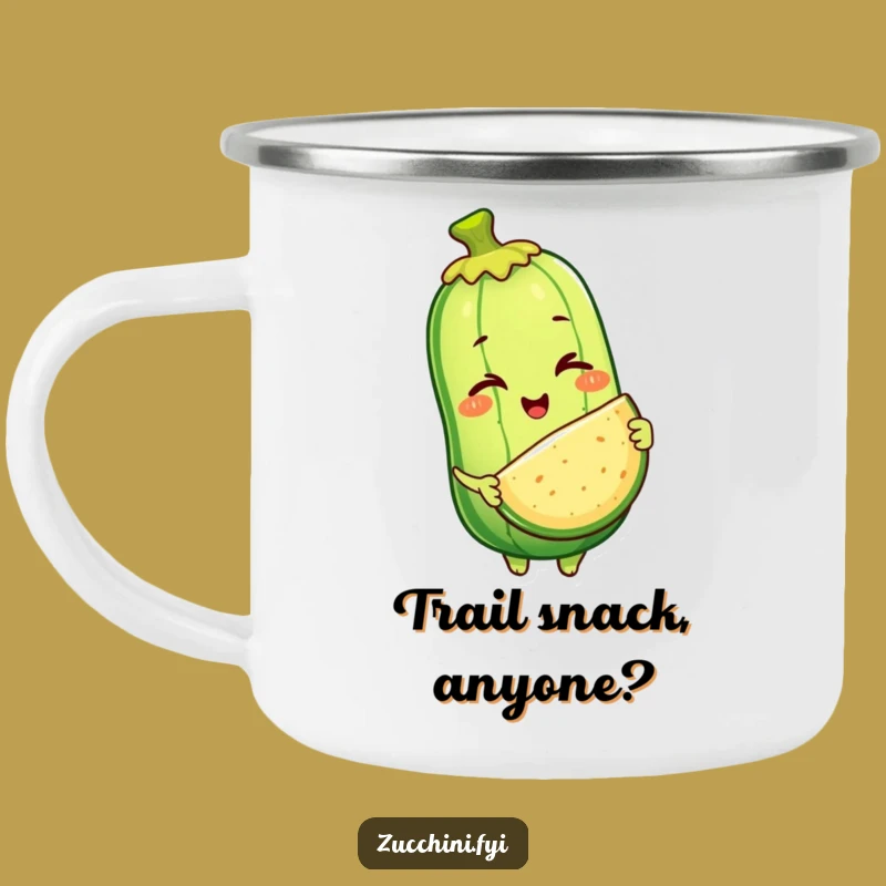 Funny Zucchini Trail Treat Camping Mug: Winking Veggie Slice, Outdoor Gift