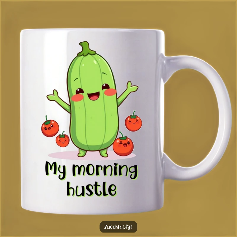 Funny Kawaii Zucchini Juggling Mug: Hilarious Veggie Gift for Foodies