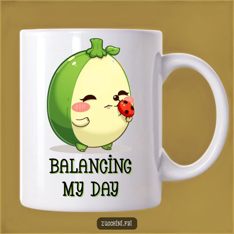 Funny Zucchini Ladybug Balance Mug: Determined Veggie Humor Gift