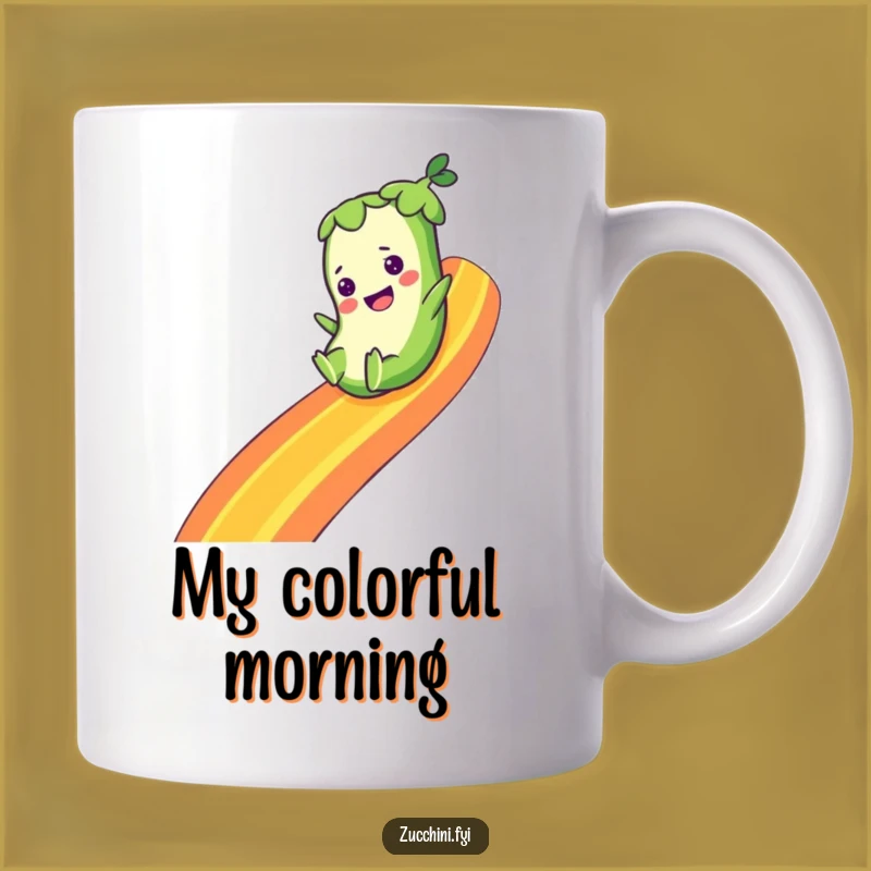 Funny Zucchini Rainbow Mug - Joyful Vegetable Character Gift for Dreamers