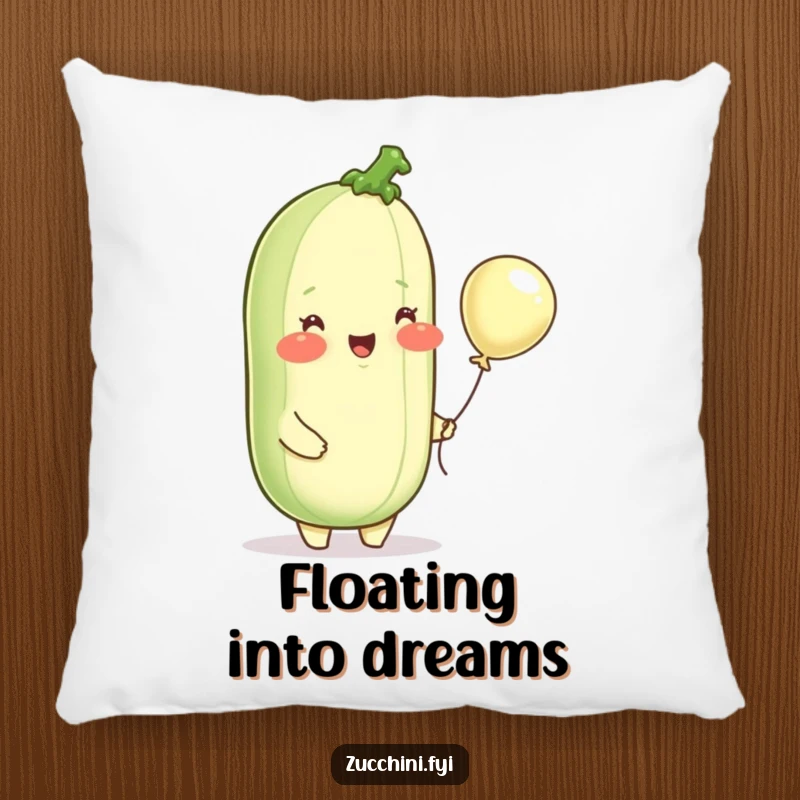 Funny pillow, a cheerful zucchini with rosy cheeks holding a small balloon, designed for ultimate comfort and giggles.