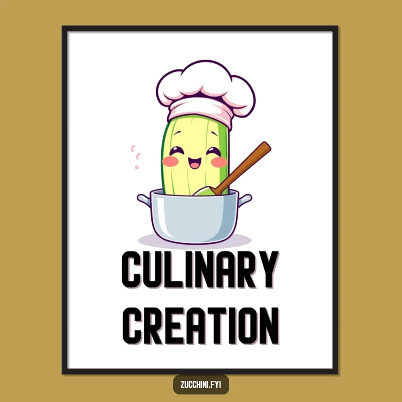 Funny Kawaii Chef Zucchini Print: Instant Whimsical Kitchen Art for Foodies