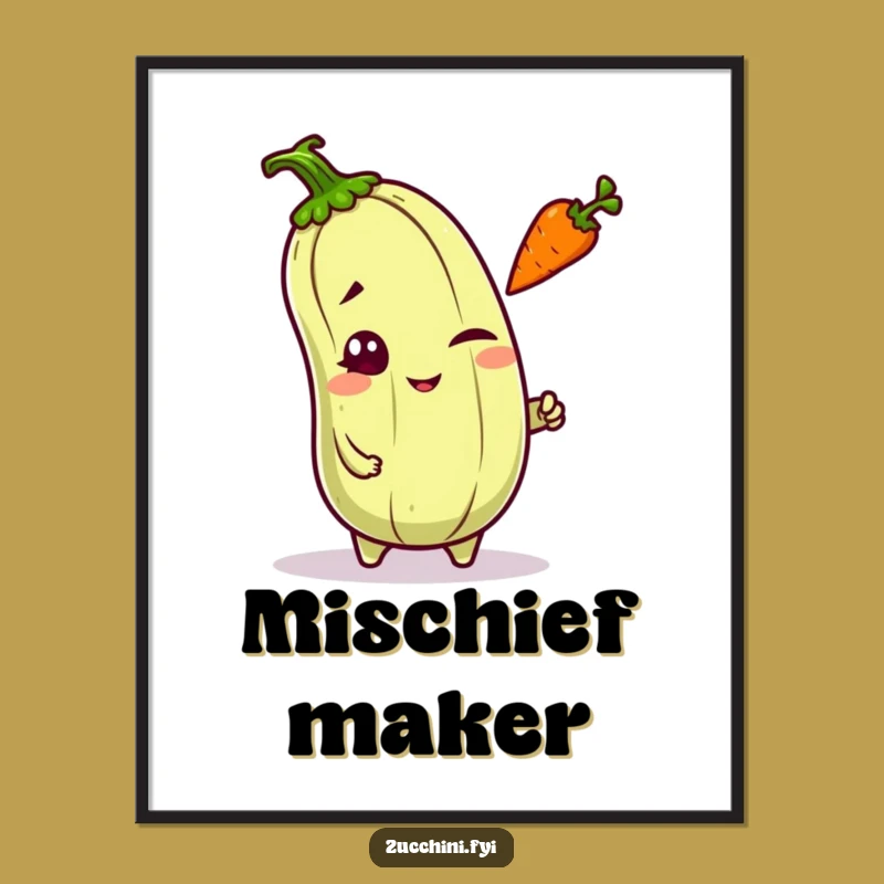 Funny Kawaii Zucchini Wink Digital Art - Mischievous Veggie Printable for Playful Decor