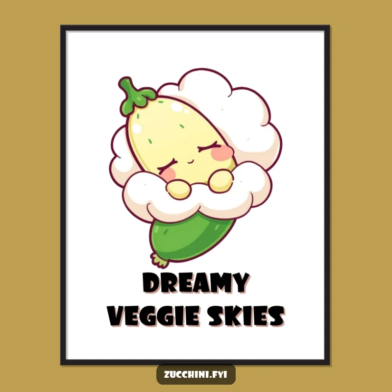 Funny Sleepy Zucchini Digital Art: Dreamy Veggie Print