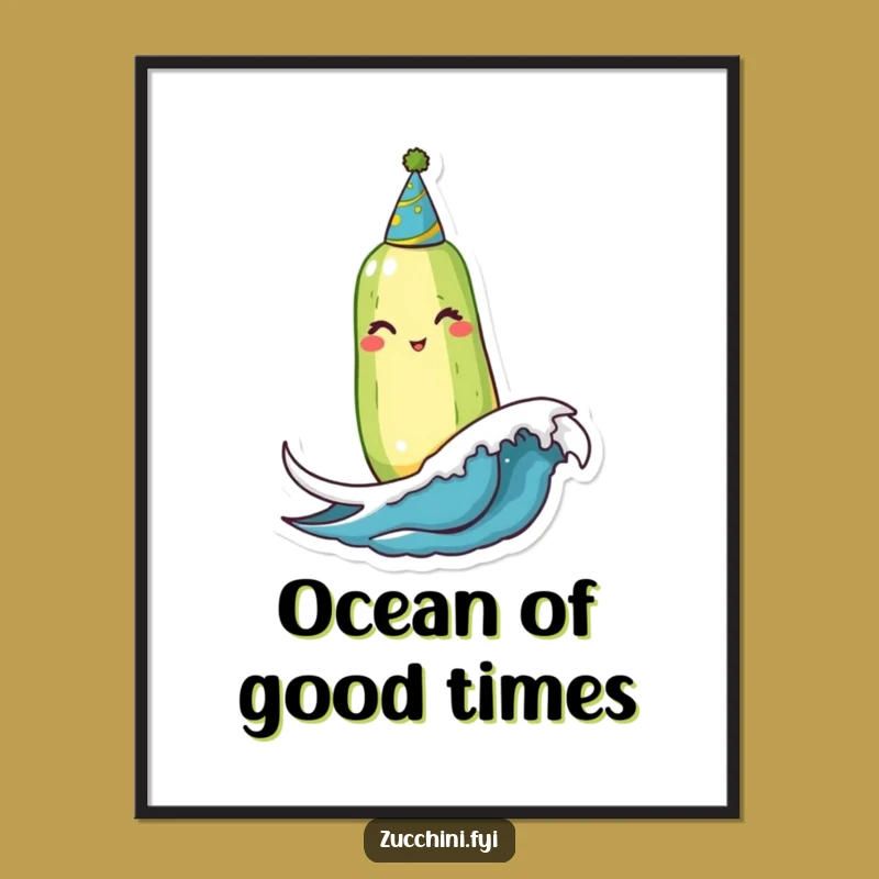 Funny Winking Zucchini Party Wave Digital Art: Instant Hilarious Veggie Decor!