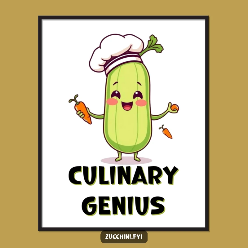 Funny Zucchini Chef Digital Print - Instant Vegetable Juggling Wall Art Gift