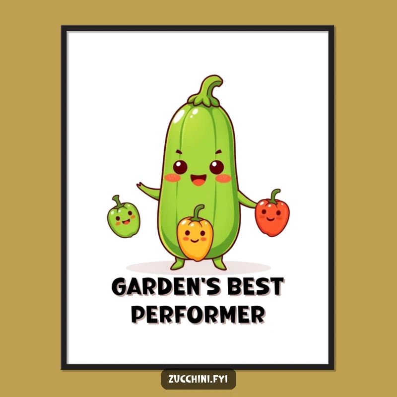 Funny Zucchini Digital Art Print: Beaming Juggler Veggie Instant Download, Gift Idea