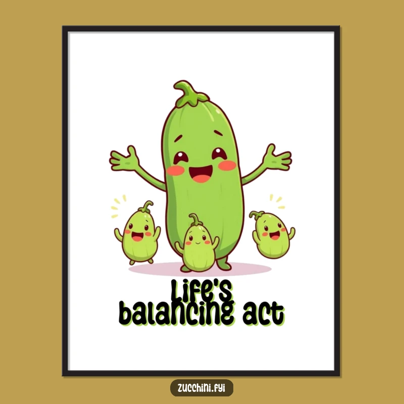 Funny Zucchini Juggler Digital Art: Instant Hilarious Veggie Wall Decor