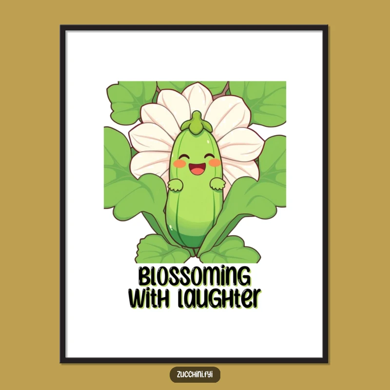 Funny Zucchini Laugh Digital Art - Peekaboo Veggie Print, Instant Cheerful Decor