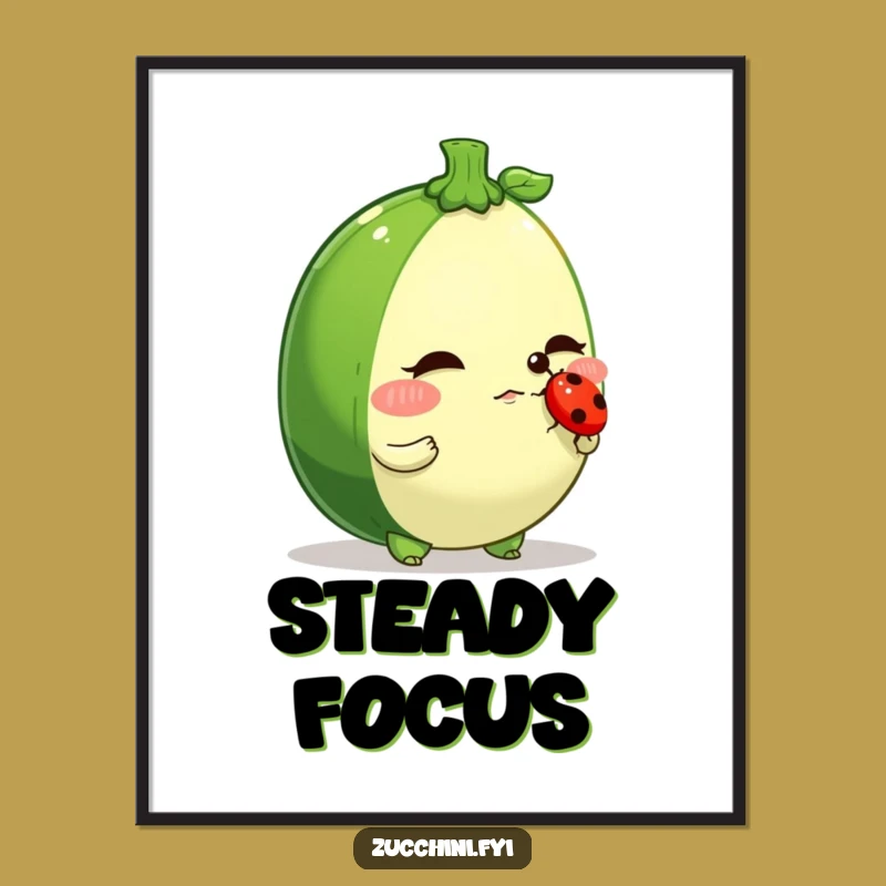 Funny Zucchini Ladybug Balance Digital Art: Determined Veggie Print for Humor