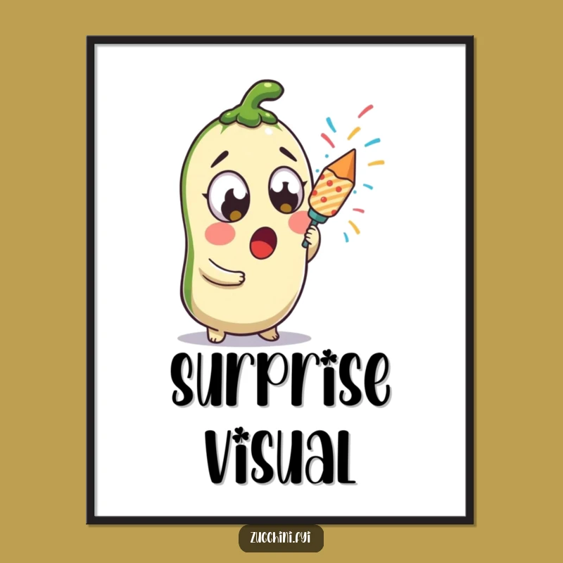 Funny Kawaii Zucchini Popper Digital Art - Surprised Veggie Printable for Festive Decor and Laughs