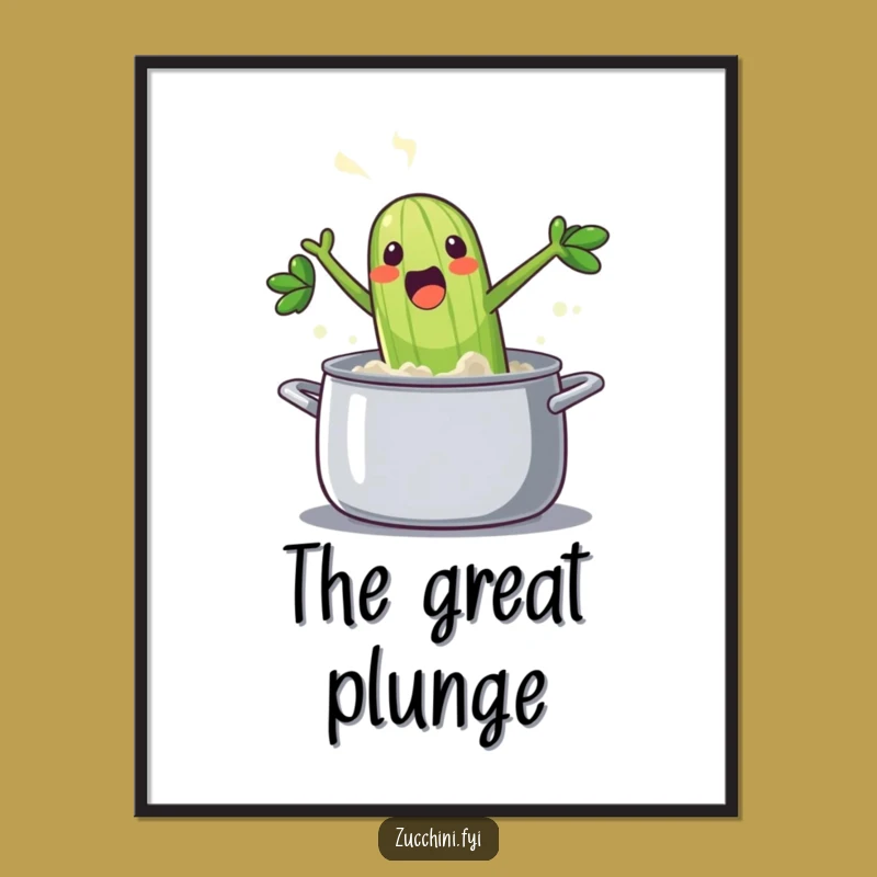 Funny Zucchini's Epic Leap Digital Print: Hilarious Vegetable Art