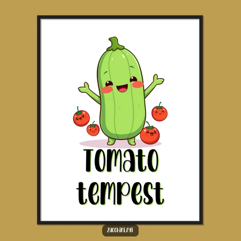 Funny Kawaii Zucchini Juggling Print: Instant Whimsical Wall Art for Foodies