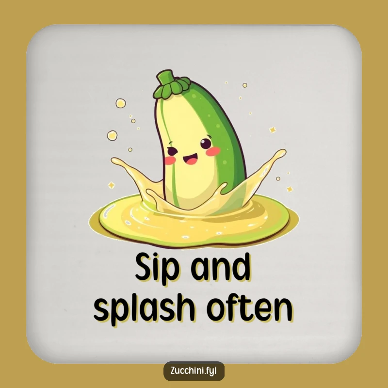 Funny Happy Zucchini Splashing Sparkle Juice Coaster - Protect Surfaces with Joy