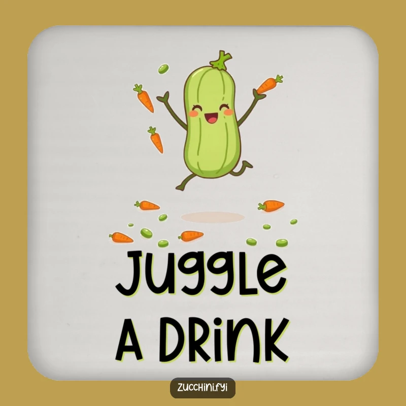 Funny Juggling Zucchini Drink Coaster - Playful Veggie Table Decor
