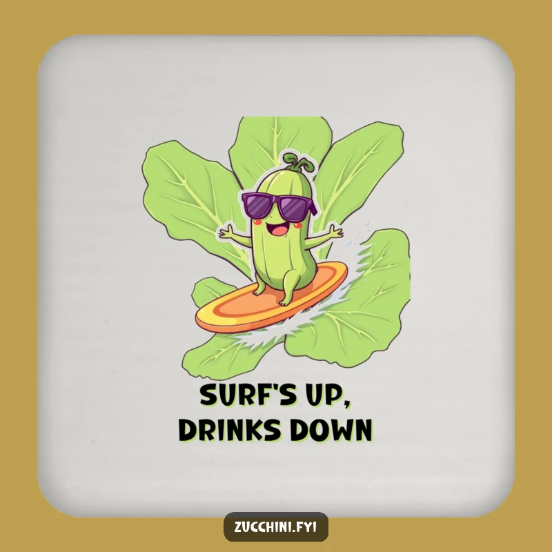 Funny Surfing Zucchini Drink Coaster - Cool Veggie Table Decor