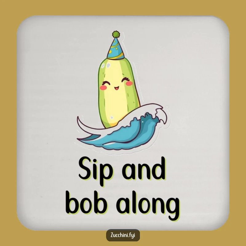 Funny Winking Zucchini Party Wave Drink Coaster: Protect Surfaces with Humor!