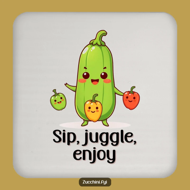 Funny Zucchini Drink Coaster: Beaming Juggler Veggie Table Protector, Perfect Gift