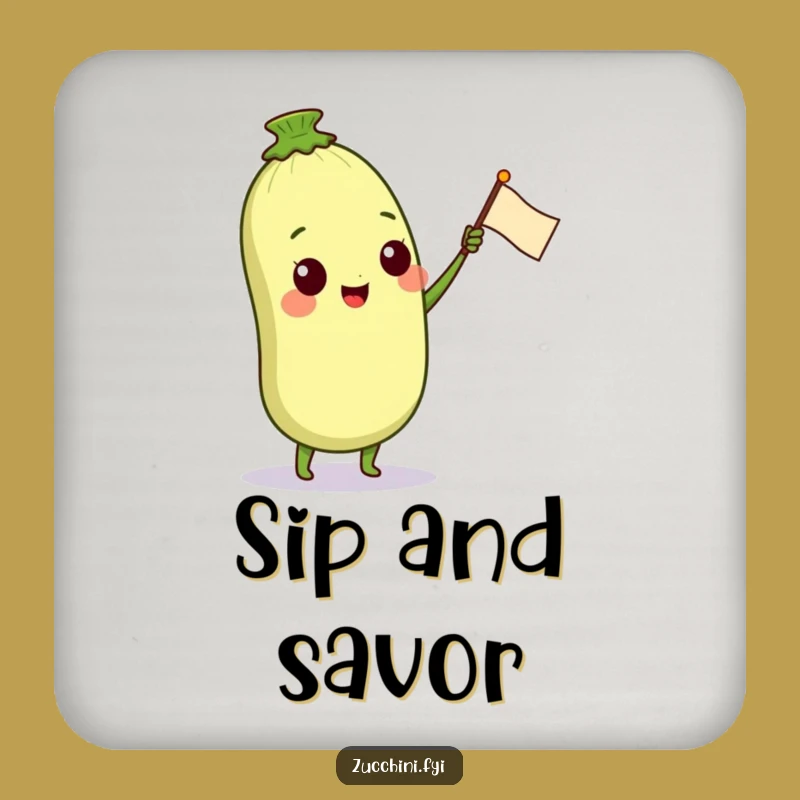 Funny Zucchini Table Protector Coaster: Happy Veggie Character Wave, Home Decor Gift