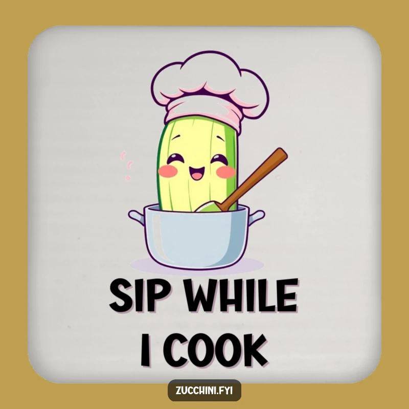 Funny Kawaii Chef Zucchini Coaster: Cute Cook Drink Protector Gift
