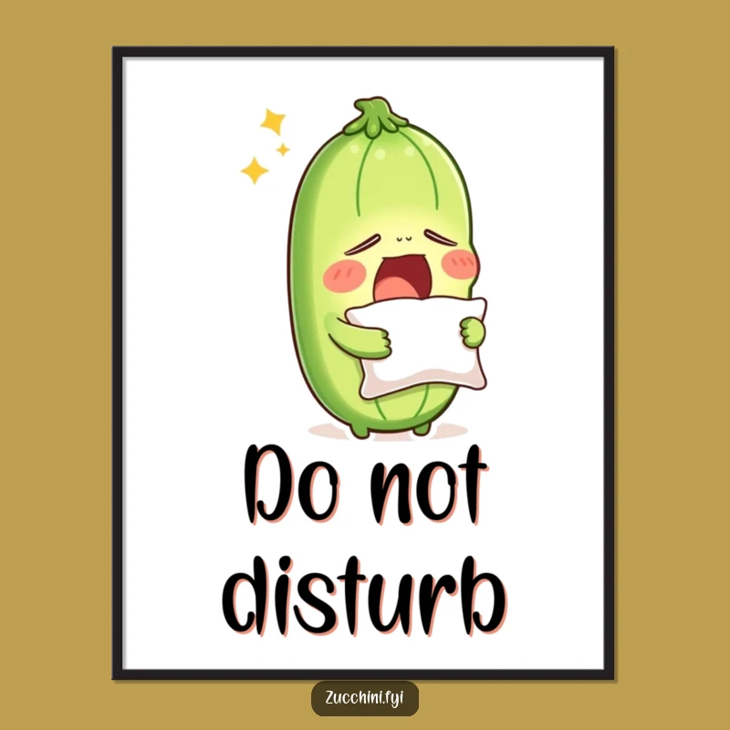 Funny Sleepy Zucchini Poster - Whimsical Veggie Pillow Art for Your Wall