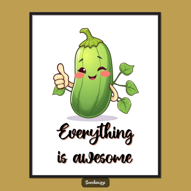 Funny Winking Zucchini Poster: Thumbs Up Veggie Art, Perfect Funny Gift for Walls