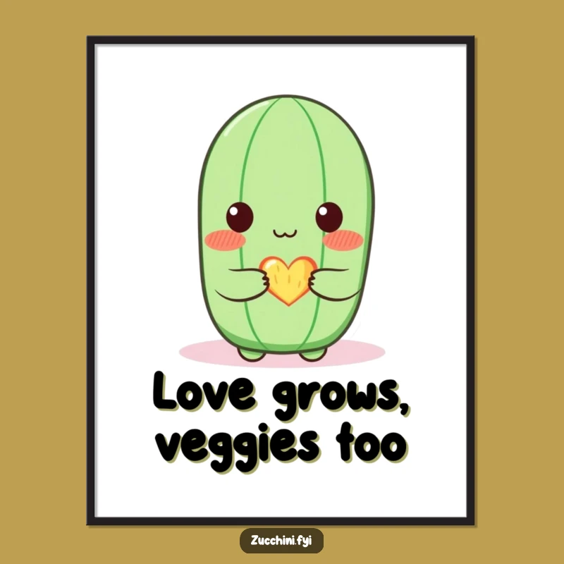 Funny Blushing Zucchini Poster: Sweet Veggie Love Art - Adorable Decor Gift