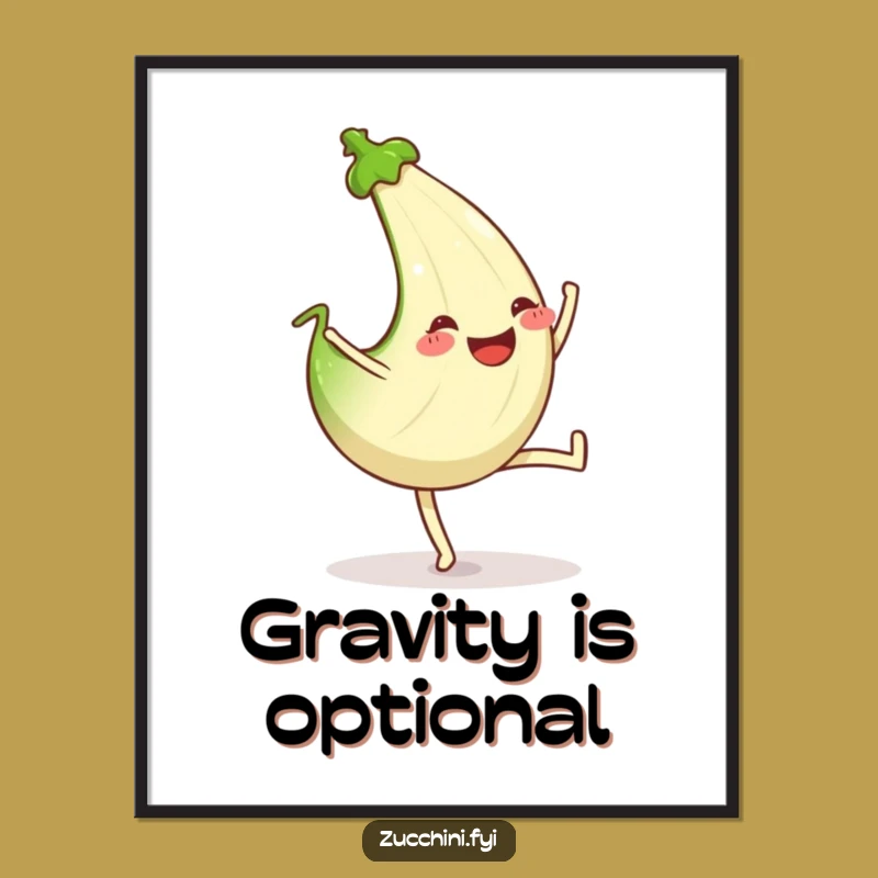 Funny Cartwheeling Zucchini Poster: Grinning Acrobat Art - Unique Funny Gift