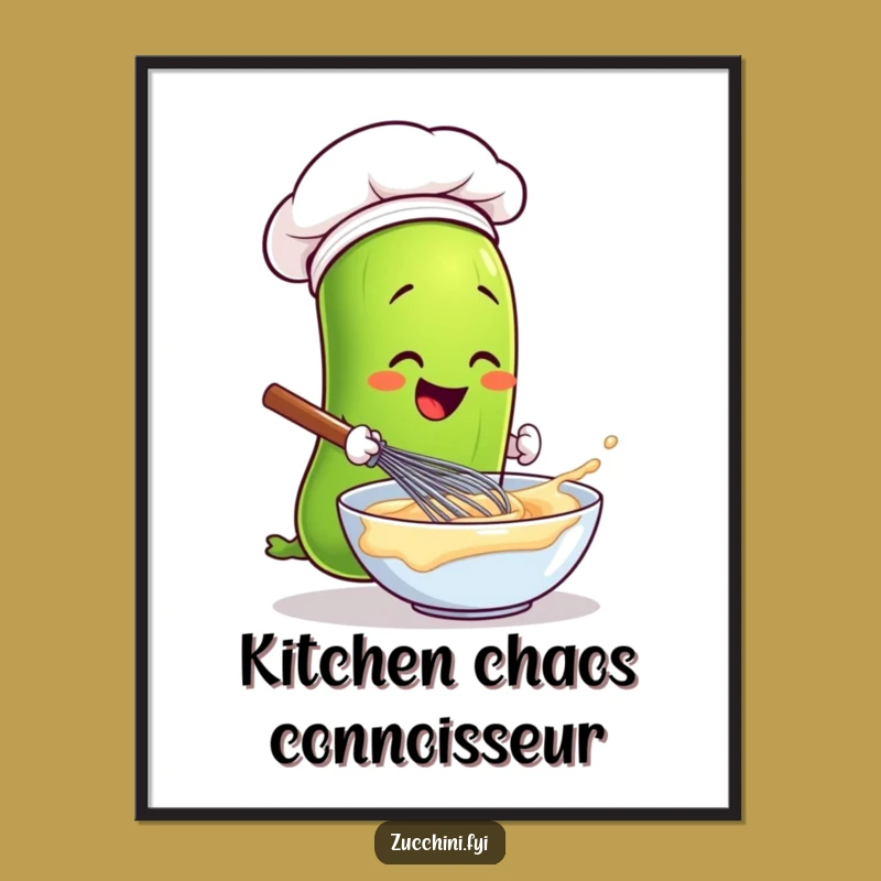 Funny Chef Zucchini Poster - Hilarious Veggie Kitchen Art Print