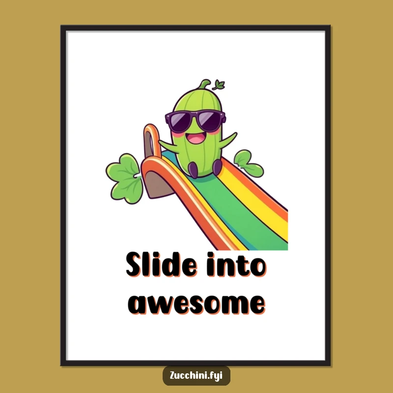 Funny Giggling Zucchini Rainbow Slide Poster: Bring Joyful Vibes Home!