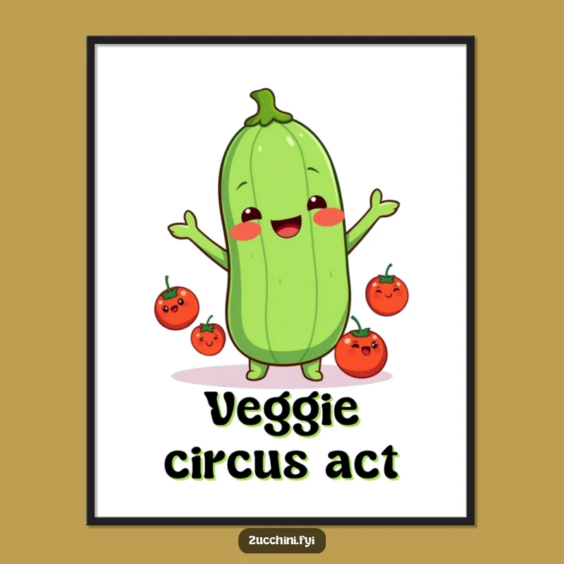 Funny Kawaii Zucchini Juggling Poster: Whimsical Wall Art for Foodies