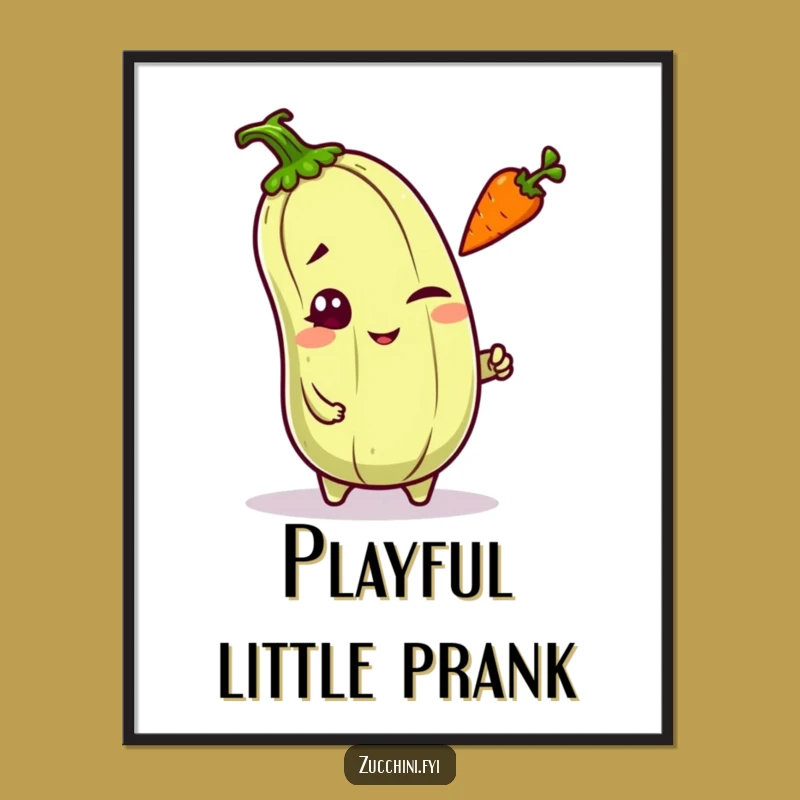 Funny Kawaii Zucchini Wink Poster - Mischievous Veggie Art for Playful Wall Decor