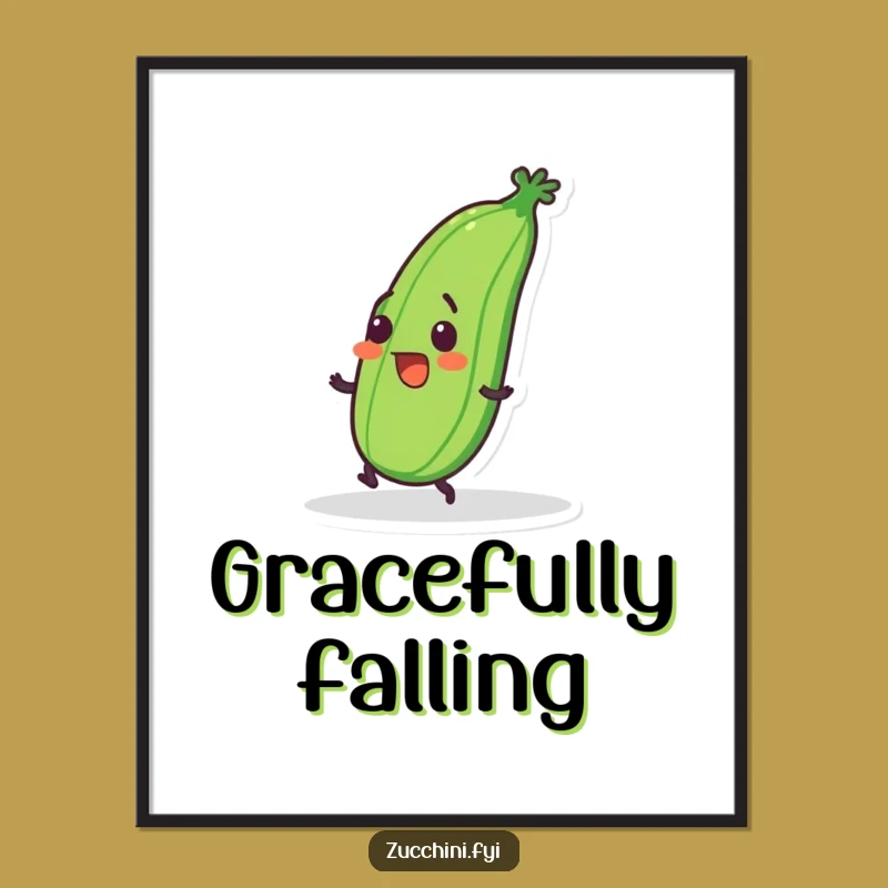 Funny Tripping Zucchini Poster: Clumsy Veggie Art, Perfect Quirky Decor & Humorous Gift