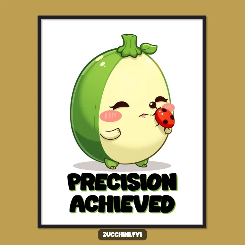 Funny Zucchini Ladybug Balance Poster: Determined Veggie Art for Humorous Decor