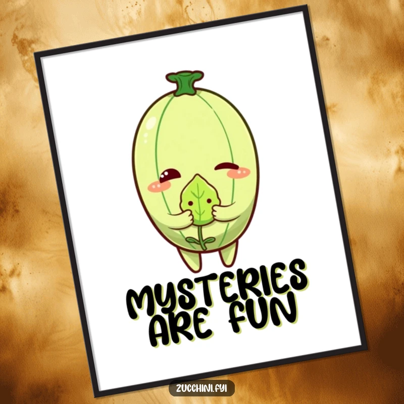 Funny Zucchini Wink Poster depicting a zucchini character giving a wink while holding a tiny, embarrassed leaf.