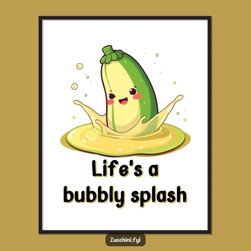 Funny Happy Zucchini Splashing Sparkle Juice Poster - Vibrant & Joyful Art