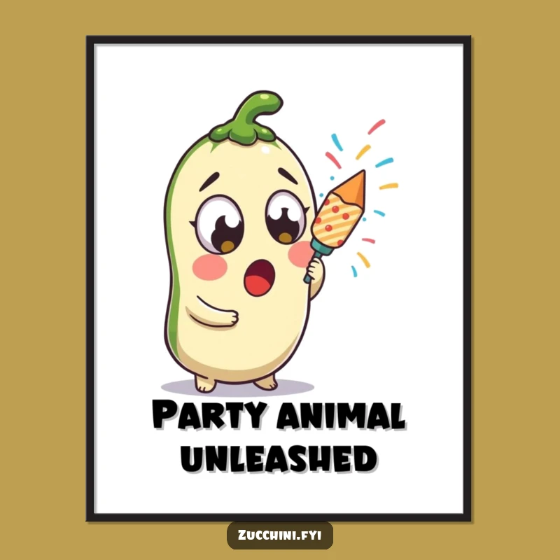 Funny Kawaii Zucchini Popper Poster - Surprised Veggie Art for Festive Wall Decor and Laughs