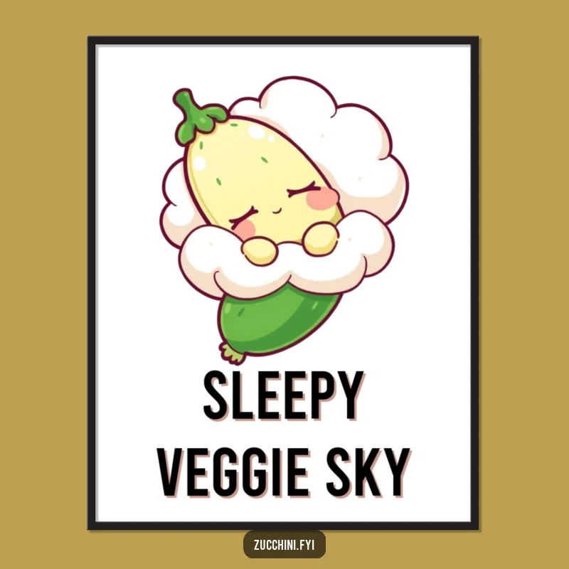Funny Sleepy Zucchini Poster: Dreamy Veggie Wall Art Gift