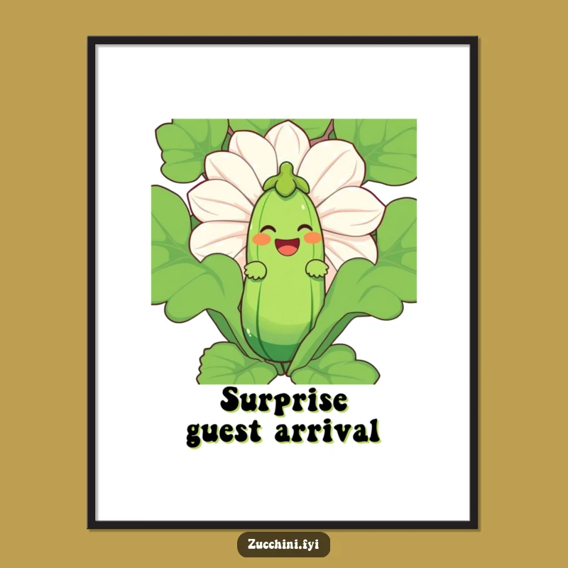 Funny Zucchini Laugh Poster - Peekaboo Veggie Art, Quirky Wall Decor