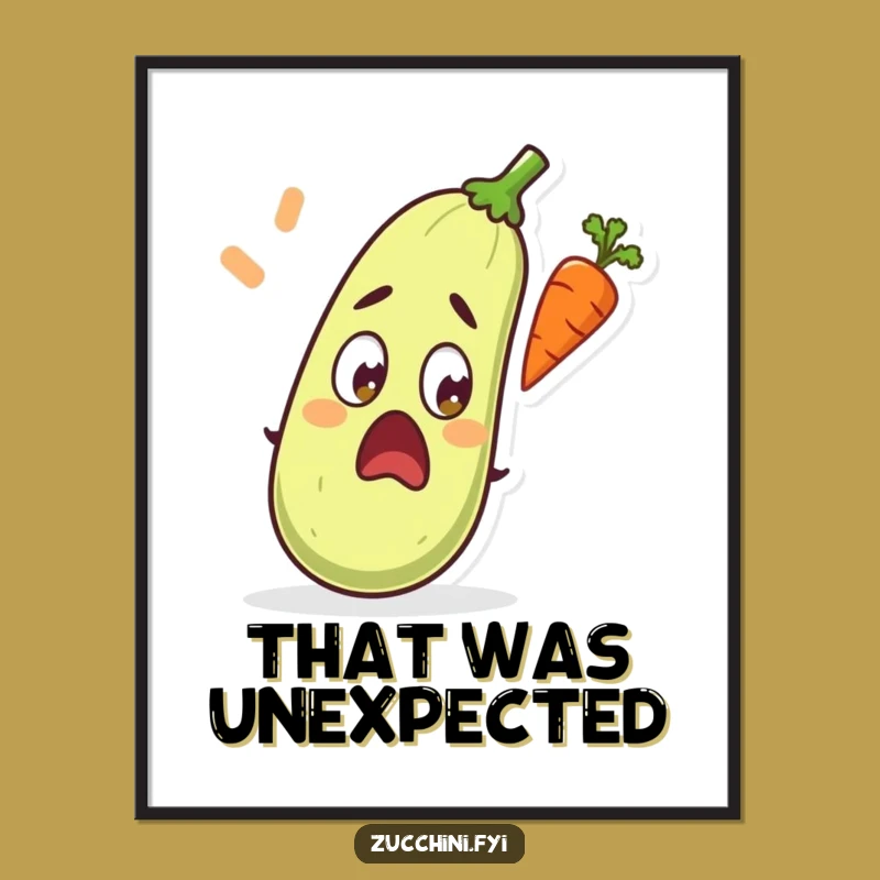 Funny Surprised Zucchini Poster: A Flying Carrot Causes Veggie Shock - Art Gift