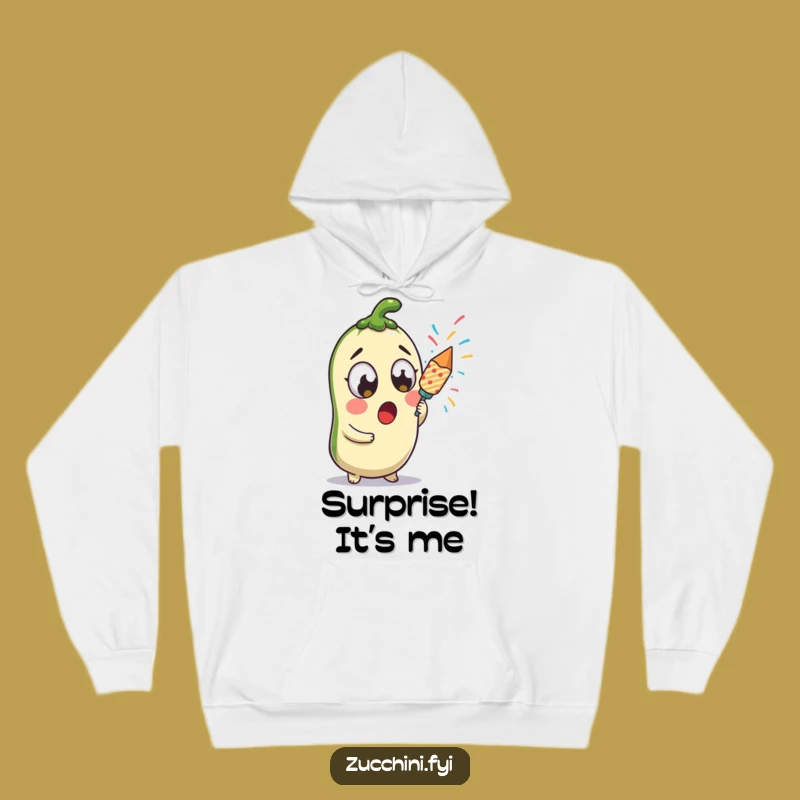 Funny Kawaii Zucchini Popper Hoodie - Cozy Surprised Veggie Sweatshirt for Festive Fun